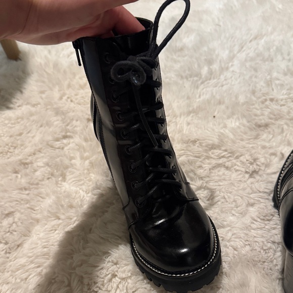 Black Lace-Up Women's Boots shiny black legion Jeffrey Campbell 7 heeled tall - Picture 7 of 13